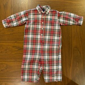 Ralph Lauren Size 18m Baby Red Plaid Flannel Romper With Pony